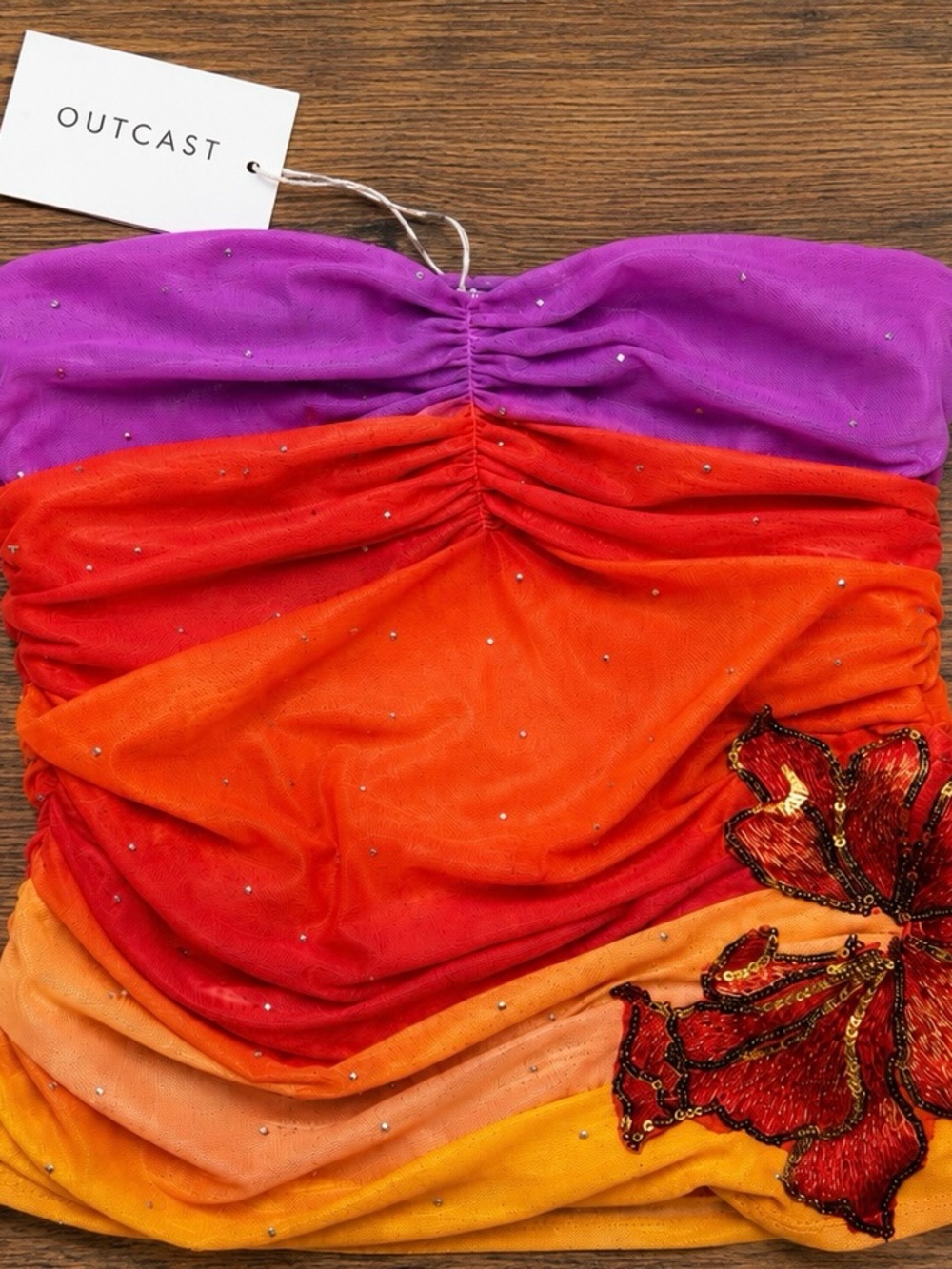 NEW Outcast Women's Multicolor Strapless embellished Hallie top ocean sunset